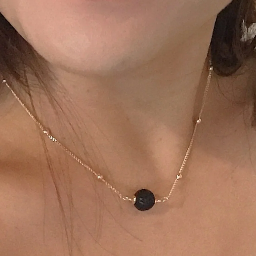 18k Gold Lava Bead Pendant Necklace